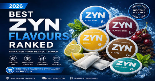 Best ZYN Flavours Ranked 2026 featuring popular ZYN nicotine pouch flavours including Cool Mint, Black Cherry, Citrus, Coffee, and Spearmint.